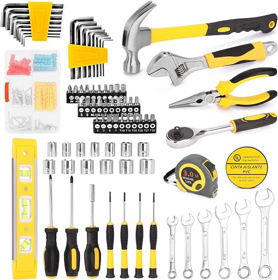 108pcs Tool Set Household Hardware Hand Tools Combination Auto Repairing Kit Toolbox Wide Range Applications Black Yellow Silver