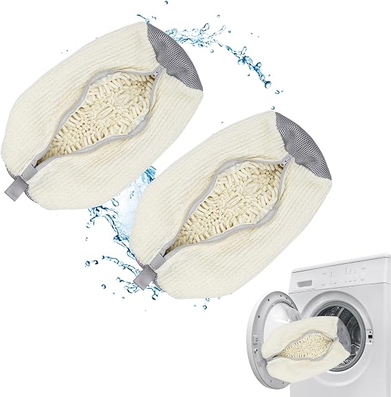 Trainer Washing Machine Bag, Shoe Washing Machine Bag for Washer & Dryer Laundry, Shoe Bags for Washing Machine for All Shoe Types & Sizes, 360° Wrap-Around Cleaning (CREAM - 2PCS)