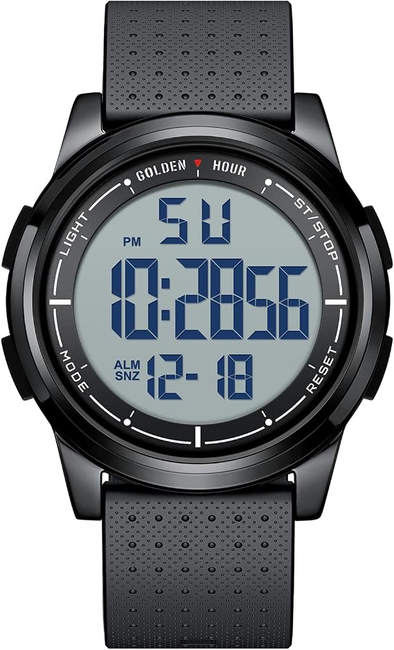 GOLDEN HOUR Sports Watch Ultra Thin Minimalist Waterproof Digital Watches for Men with Wide Angle Metal Case Bright Display Rubber Strap Watch for Men/Women EL-Hintergrundbeleuchtung 12/24 h Stoppuhr Datum und Tag geeignet für Schwimmen im flachen Wasser