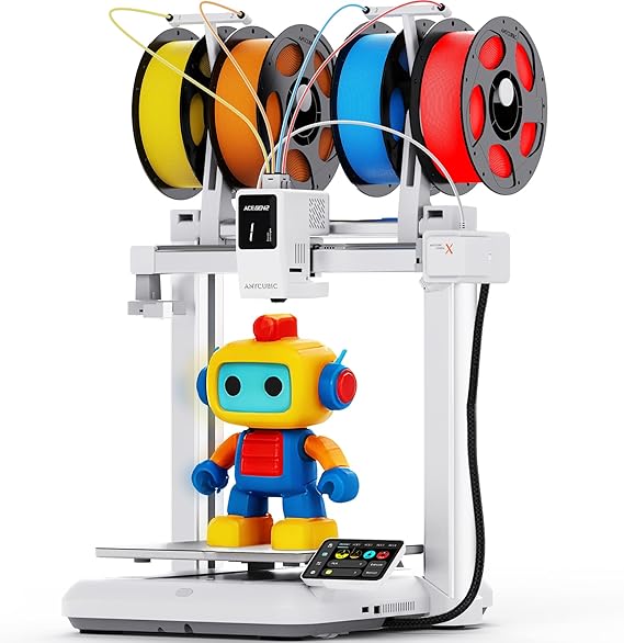 Anycubic Kobra X Multicolor 3D Printer for Kids and Beginners, 15-Min Easy Setup with Native 4-Color Printing, 600mm/s Fast 3D Printers with AI Camera, Quiet 45dB, Perfect for Family DIY Projects