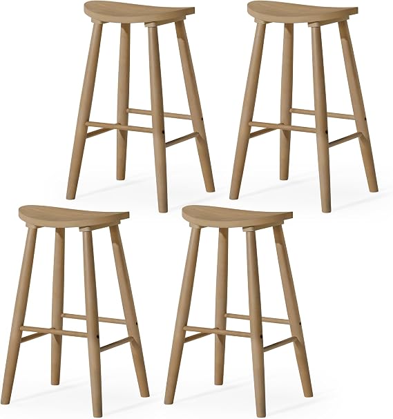 Maven Lane Luna Bar Stool, Light Oak Solid Wood, 31", Set of 4