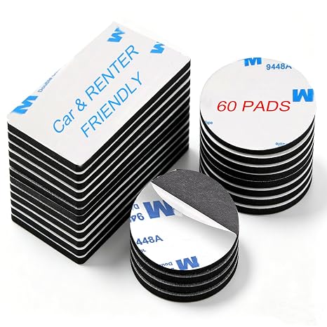Double Sided Tape Heavy Duty,Adhesive Pads,Mounting Tape,EVA Foam Pad,60Pcs | Wall Safe, Strong Hold No Residue, Renter Friendly, Waterproof, 3mm Sticky Pads for Picture Hanging Car Rug, Home, Office