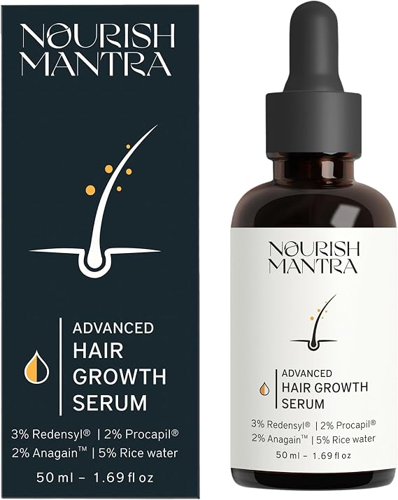Nourish Mantra Advanced Hair Growth Serum 50ml, 3% Redensyl, 2% Anagain, 2% Procapil, 5% Rice Water, Promotes Hair Regrowth, Anti Thinning & Hair Loss Treatment,Rapid Hair Growth Serum for Women & Men