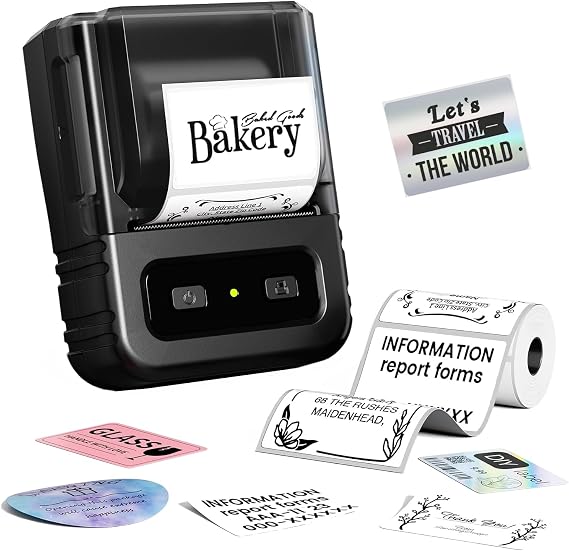 Ponek M102 Label Makers - Barcode Label Printer Label Maker with 7000+ Icons 700+ Templates for Small Business, Address, Ingrediant, QR Code, Clothing, Mailing Gift Tag for Phones & PC, Black