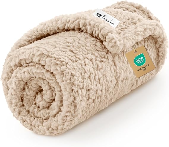 Luciphia Premium Fleece Dog Puppy Blanket Soft Pet Sherpa Calming Cat Blanket Throw for Small Medium Dog Cat(Beige,30x20 inches)