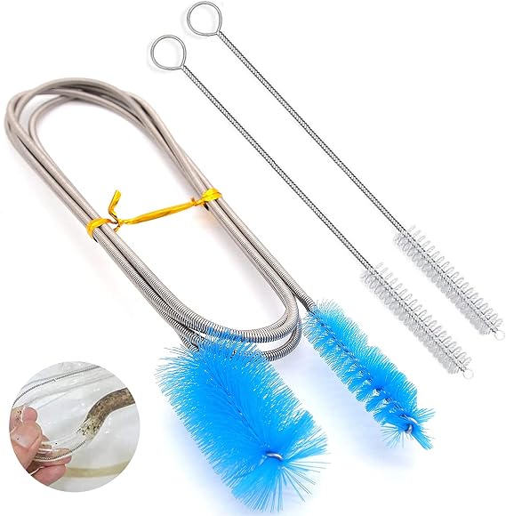 Stainless Flexible Cleaning Brush Kits,1 pcs Double Ended Hose Pipe with 2 pcs Tube Cleaning Brush, for Fish Tank Home Kitchen Washing Tool
