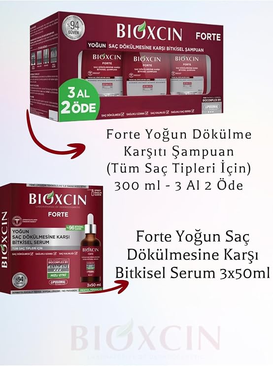 Bioxcin Forte Yoğun Saç Dökülmesine Karşı Şampuan ve Serum Set, 300 ml + 150 ml