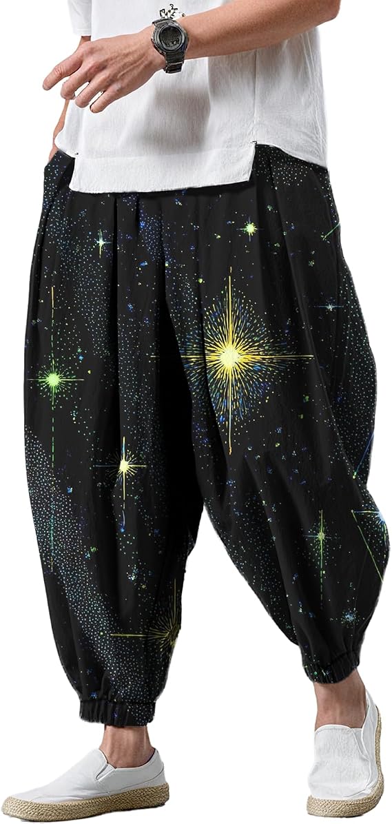 Casual Pants for Men Elastic High Waisted Harem Oversized Baggy Comfy Fashion Jogging Beach Shorts