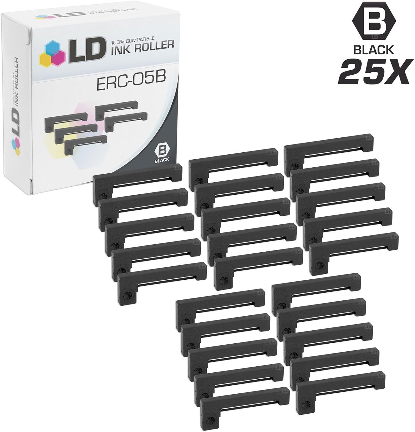 LD Compatible Printer Ribbon Cartridge Replacement for Epson ERC-05B Black, 25-Pack