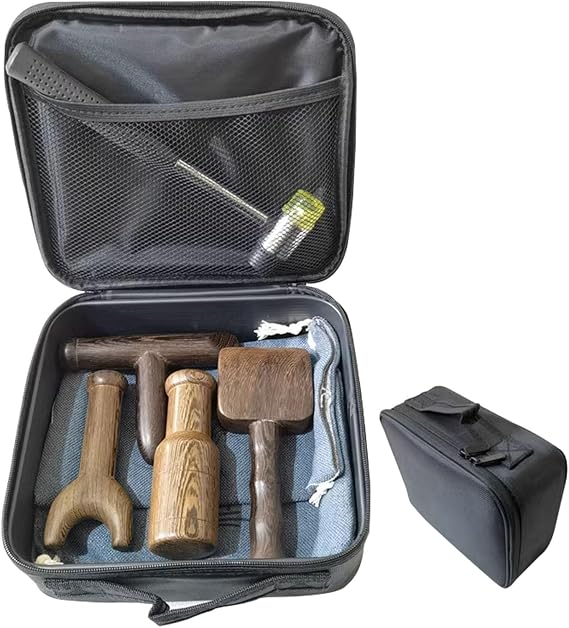 NICHOY Massage Hammer Reset Aquipment,Chiropractic Adjustment Tools Hammer and Chisel,Wedge Massager Wooden Tool Deep Tissue Therapy, Tok Sen Tools(A)
