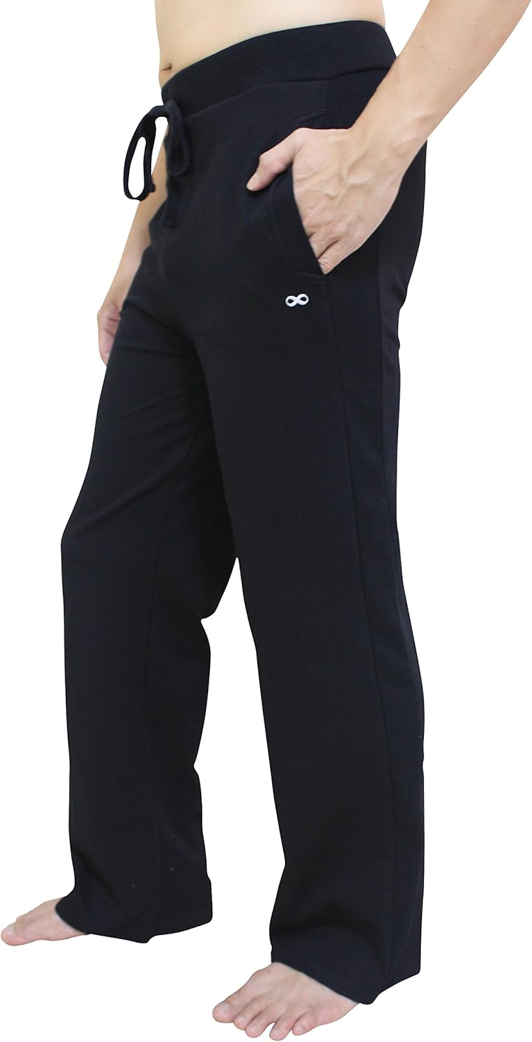 YogaAddict Mens Cotton Yoga Pilates Pants, Open Bottom with Pockets, Sweatpants, Loose Fit, Martial Arts, Meditation