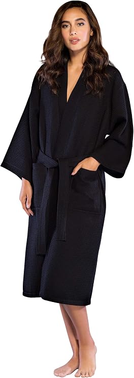Turquaz Lightweight Long Waffle Kimono Spa Robe for Women