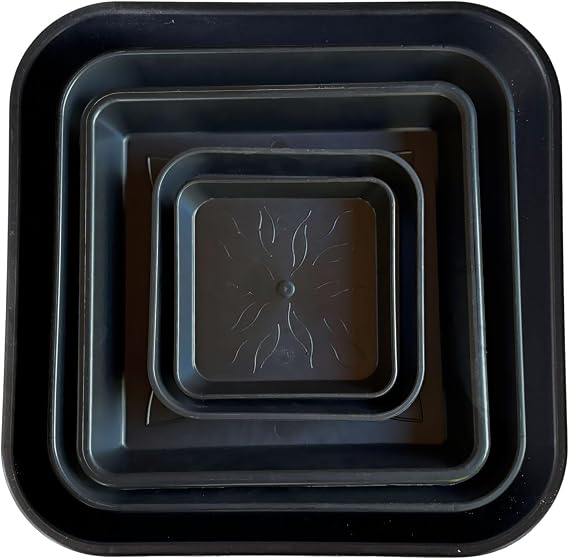 Square Plant Saucer – Durable Plastic Planter Drip Tray for Indoor & Outdoor Gardens (1, Black 14CM)