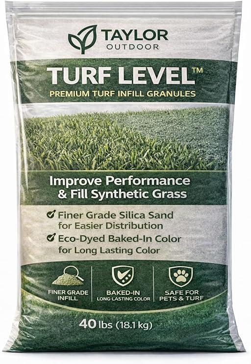 Turf LevelTM Premium Artificial Turf Infill Sand Finer Grade Silica, Eco-Dyed Baked-in Color, Pet-Safe Synthetic Grass Infill 40 lbs