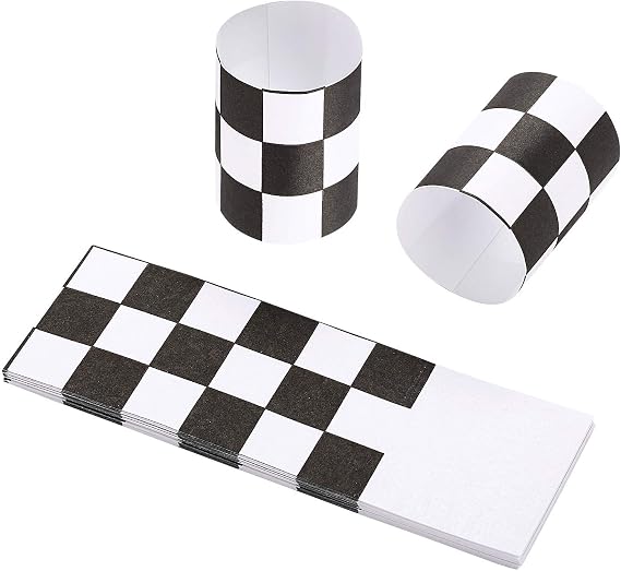 Gmark Self-Adhesive Black White Grid Paper Napkin Bands (500 Count) - 4.25 x 1.5 Inch Professional Napkin Rings - Self-Sealing Disposable Silverware Wrappers for Restaurants & Formal Events GM1110A