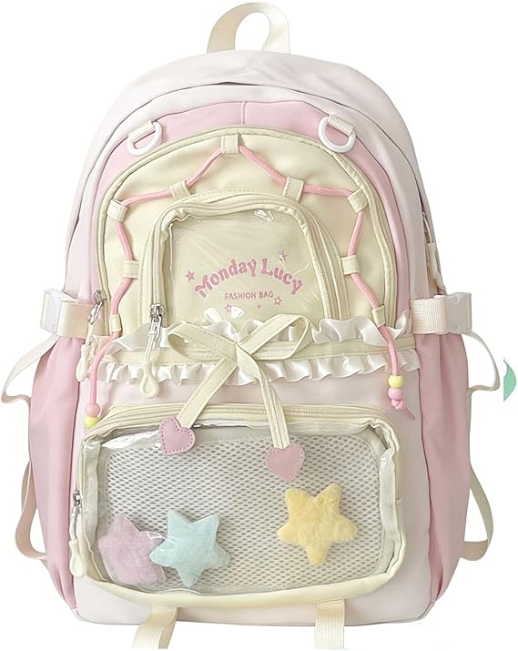 TIAASTAP Kawaii School Backpack Cute School Bag - Preppy Ita Backpack Aesthetic Japanese Schoolbag for Girls Kids Boys Teenage (Pink)