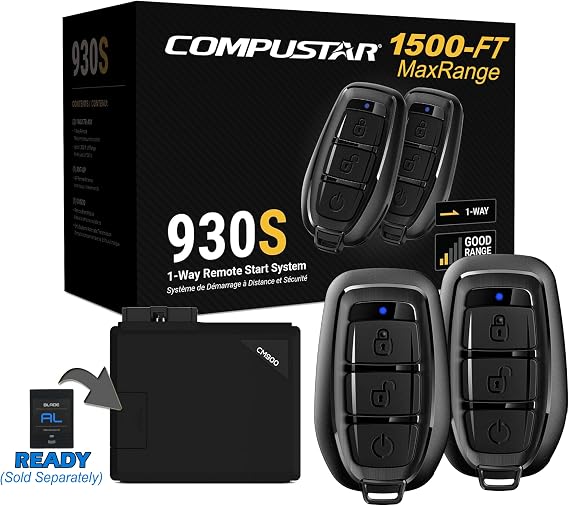 Compustar CS930-S All-in-One Remote Start Bundle - Two (1-Way), 3-Button Remotes G17 AM Water-Resistant Remotes 1,500-Ft. Max Range Keyless Entry Remote-Start-System