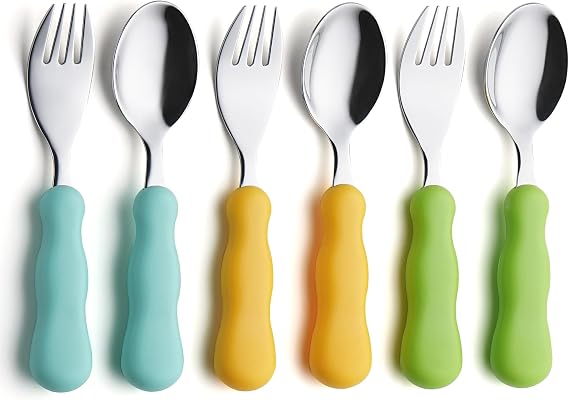 ANNOVA Kids Silverware 6 Pieces Set Children's Flatware - Stainless Steel Cutlery - 3 x Safe Forks, 3 x Tablespoons - Safe Toddler Utensils Without Knives for Lunch Box BPA Free (Mix-1)