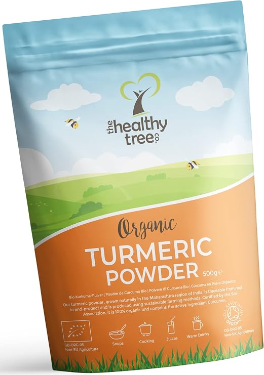 TheHealthyTree Company Organic Turmeric Powder, 500g | Organic, vegan, pure turmeric curcumin root, for soups, curries & juices, 500g