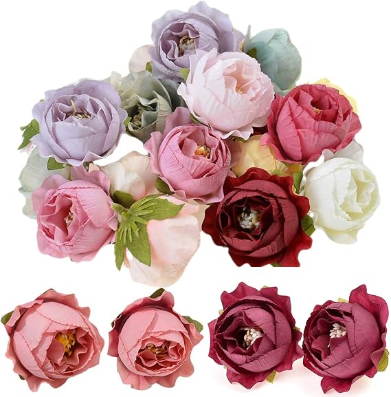 Artificial Flowers Flower Heads Colourful Artificial Flowers Heads Flowers Roses Simulation Decoration Flower Head Artificial Flowers Artificial Flower Heads for DIY Crafts Bridal Wreath Wedding Bouquets Party Home Decoration 40 Pieces