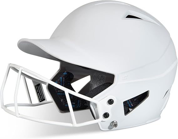 CHAMPRO HX Rise Fastpitch Softball Batting Helmet with Face Mask in Solid Colour Matte Finish, White (HXFPMWS)