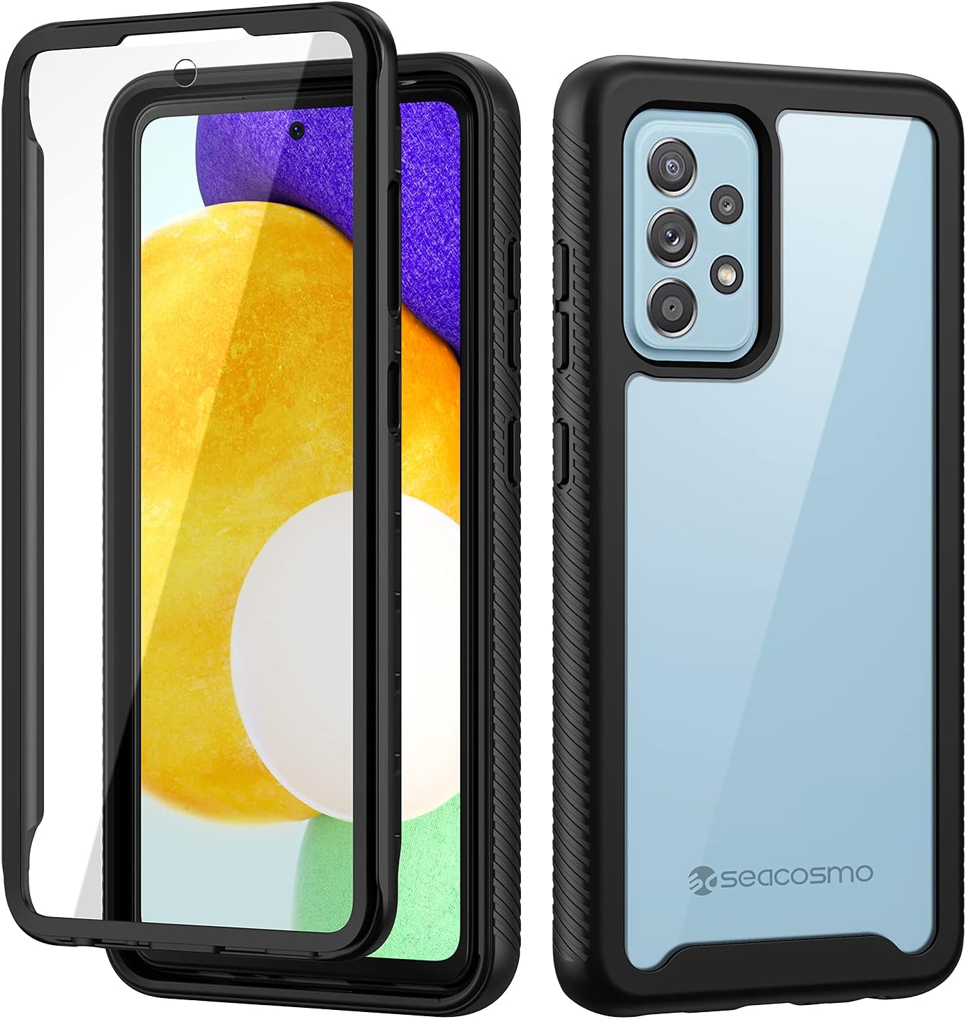 seacosmo Samsung A52 Case, Full Body Shockproof Cover [with Built-in Screen Protector] Slim Fit Bumper Protective Case for Samsung Galaxy A52 4G 5G- BlackClear