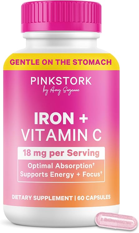 Pink Stork Iron for Women with Vitamin C, 60 Capsules, 2-Month Supply