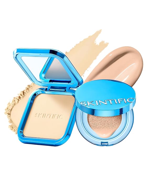 SKINTIFIC Velvet Matte Cushion Foundation Blue #01 Vanilla| Full Coverage,12H Oil Control,Waterproof & Ultra Cover Powder Foundation, Full Coverage Matte Finish