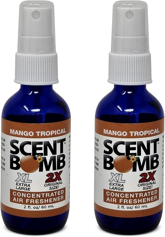 Scent Bomb Air Freshener Spray 2-Pack, Long-Lasting Odor Eliminator for Home & Car, Effective Deodorizer Spray for Kitchen, Bathroom, Fresh Room Spray & Smell Neutralizer, 2 oz, Mango Tropical