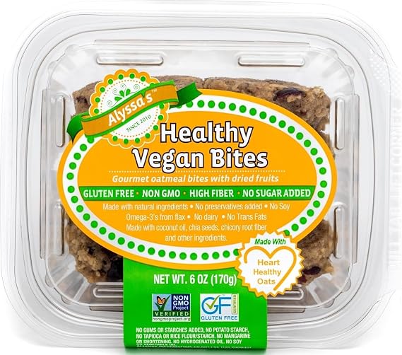 Alyssas Vegan Oatmeal Bites Gluten Free Cookies, Healthy Snacks from the Bakery Dairy Free, Sugar Free, Low Carb, Keto Protein Snacks Gluten Free Snacks for Kids 8 Cookies per box, 1 Pack