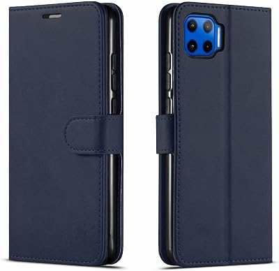 STARSHOP Compatible with Motorola One 5G UW Case, Motorola One 5G Phone Case, with [Tempered Glass Screen Protector Included] PU Leather Wallet Shockproof Kickstand Card Slots Magnet Closure- Blue