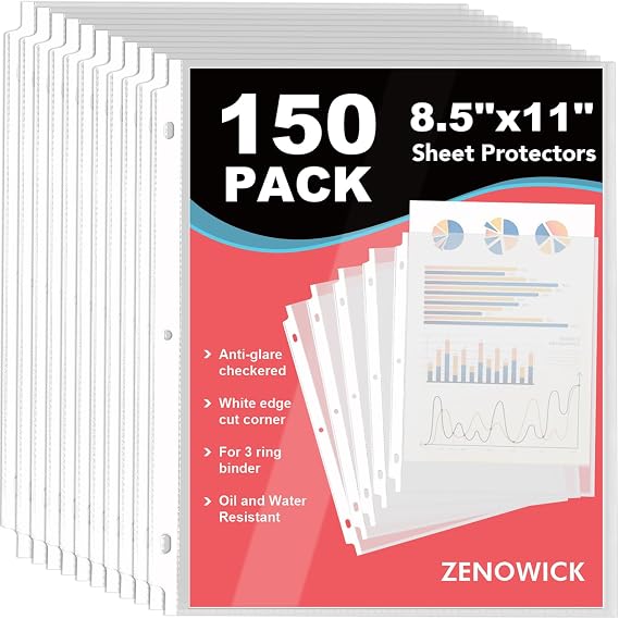 150 Pack Sheet Protectors 8.5 x 11 Clear Page Protectors for 3 Ring Binder
