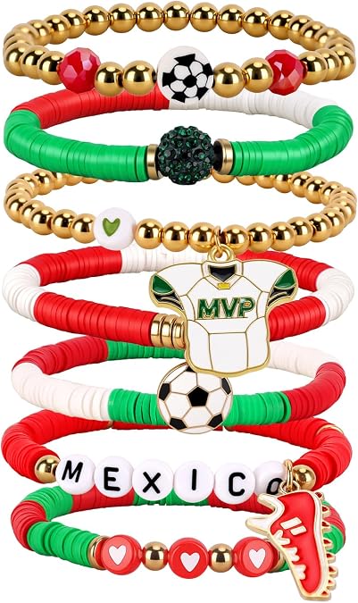 Soccer Bracelet For Women, Game Day Mom Accessories & Outfits Sports Jewelry Fans Gifts, Charm Beaded Stretch Bracelets Essentials Team Gear