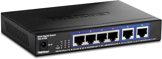 TRENDnet 6-Port 10G Switch, 4 x 2.5G RJ-45 Base-T Ports, TEG-S762