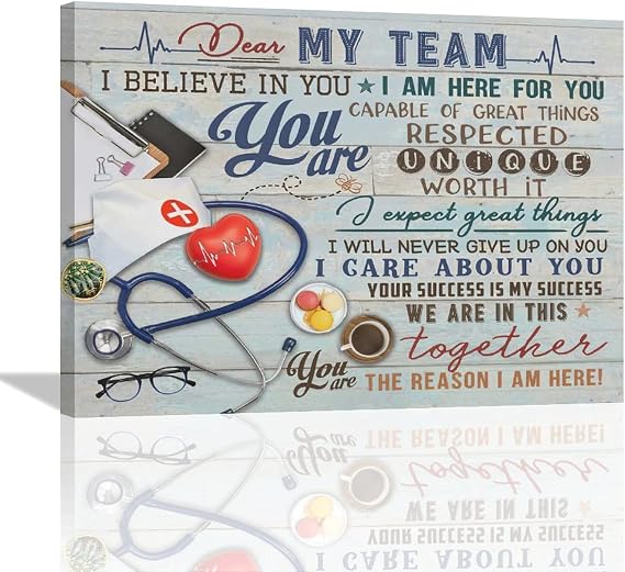 In This Office Canvas Art - Nurse Cap Stethoscope Painting for Medical Staff Team - Dear My Team Nurses Gifts Artwork - Inspirational Quotes Poster Framed Wall Decor for Office