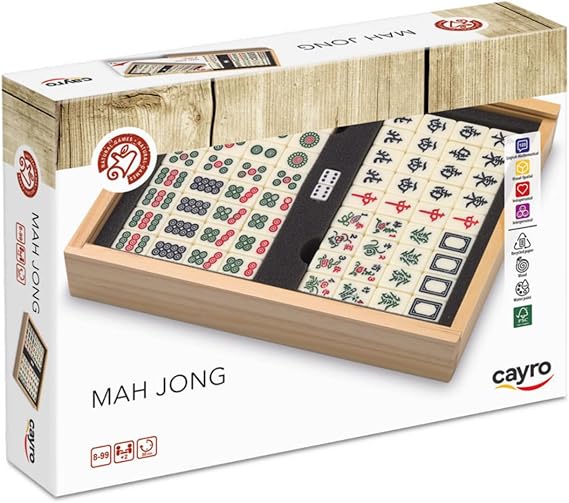 Cayro Mah Jong - from 8 years - wooden model - board game for children and adults - box with sliding lid for storing chips - 2 to 8 players