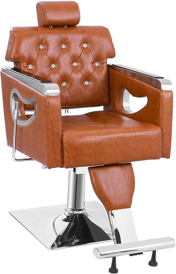 OmySalon Reclining Salon Chair - Vintage Styling, Hydraulic Barber Chair with Adjustable Headrest - All Purpose for Beauty Spa Shampoo Tattoo Esthetics