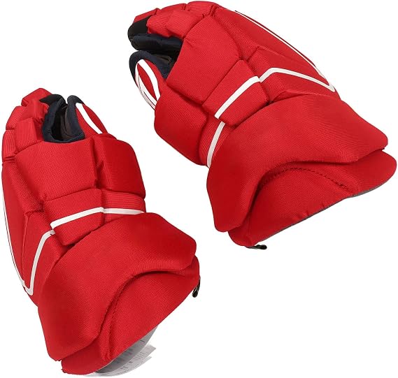 Fabater Red Ice Hockey Gloves, 1 Pair Curved Thumbs Excellent Grip Senior Ice Hockey Gloves for Sports (9 Inch)