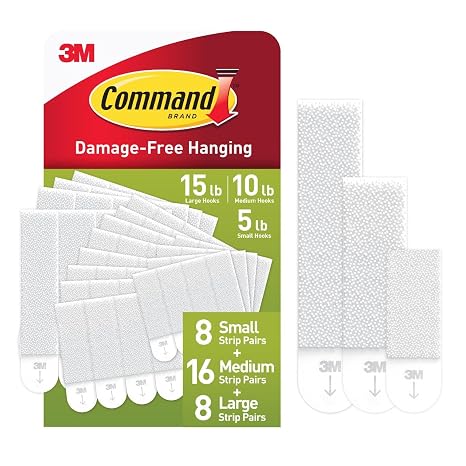 Command 15, 10, 5 lb Large, Medium and Small 32 Pairs Picture Hanging Strips (64 Strips), Damage-Free Hangers for Picture Frames, No Tools Required, Great for Home Room Wall Decor, White Adhesive