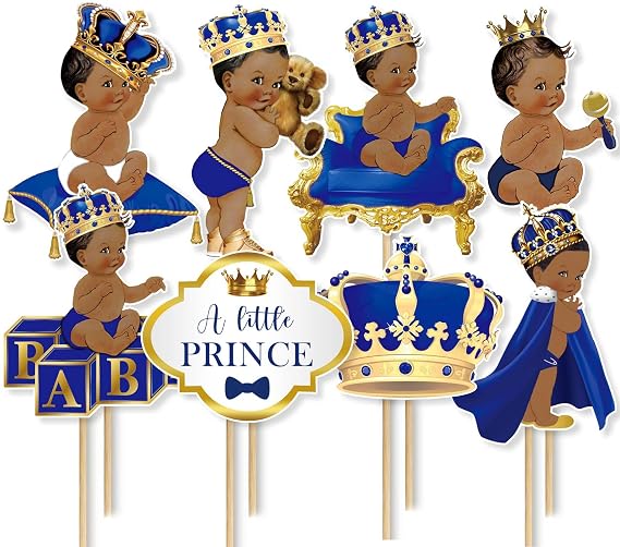 24Pcs Royal Prince Centerpiece Sticks, Little Prince Baby Shower Party Decorations Table Toppers for Boys Kids, Prince Themed Party Supplies, Royal Blue Prince Birthday Party Decorations