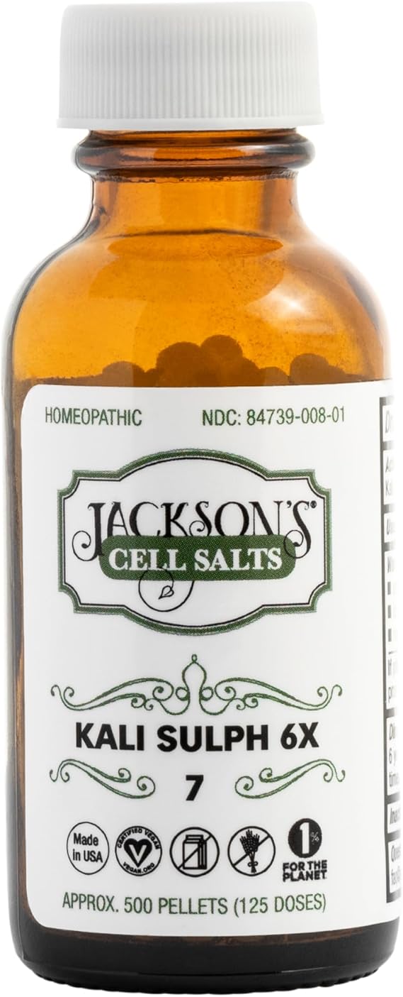 Jacksons #7 Cell Salt Kali Sulph 6X (500 Pellet Bottle) Certified Vegan, Lactose-Free Schuessler Tissue Salt Kali sulphuricum 6X