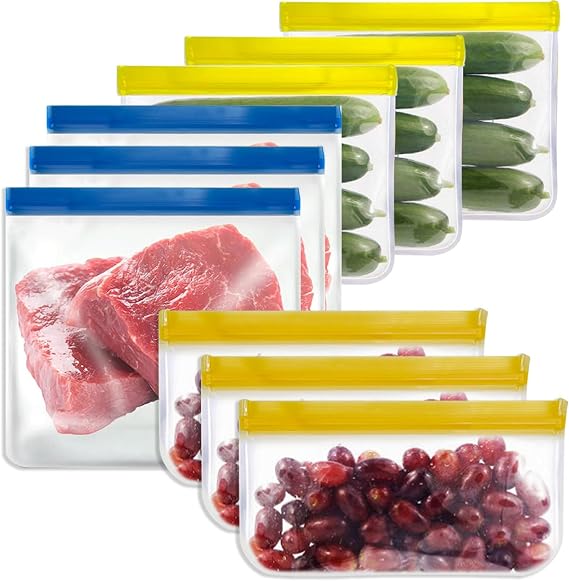 9PCS Reusable Silicone Freezer Bags,Food Storage Silicone Bags Reusable Food Storage Bags, Large Zip Lock Bags Gallon, Lunch Home Fridge Kitchen Organization (Blue)