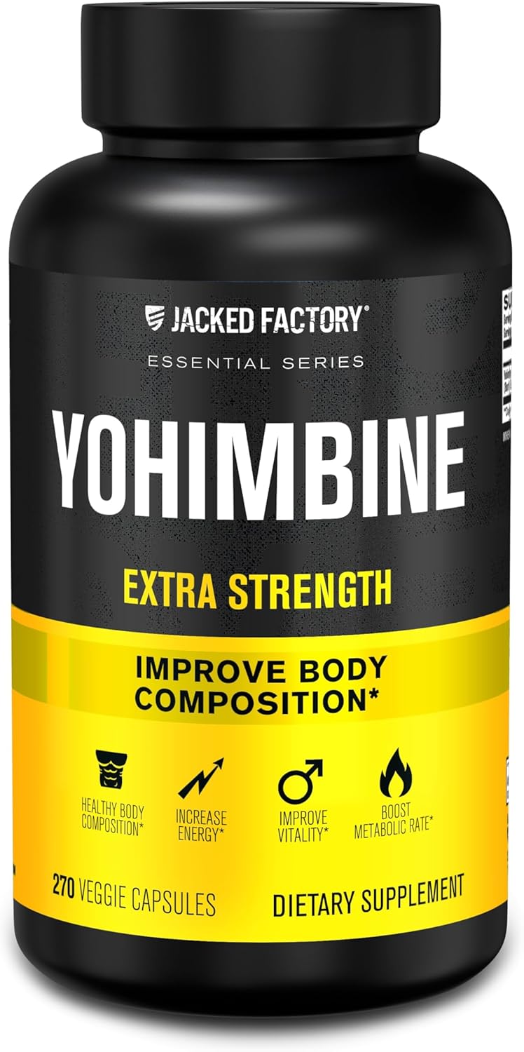 Jacked Factory Yohimbine Extra Strength Supplement, 270 Capsules - Premium Yohimbe Bark Extract for Experienced Users - Body Recomposition, Energy & More - Zero Fillers - 270 Veggie Capsule Pills