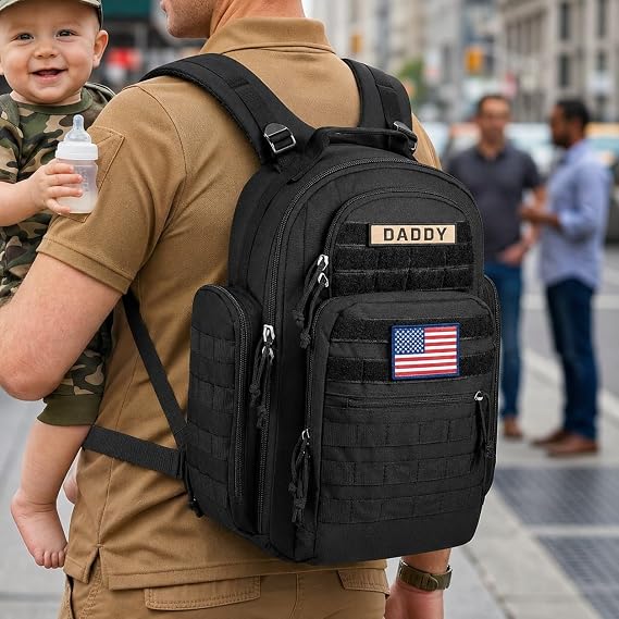 SHARKMOUTH Diaper Bag Backpack for Dad and Mom, Military Molle diaper Pack with Insulated Bottle Holders and Wipe Pocket