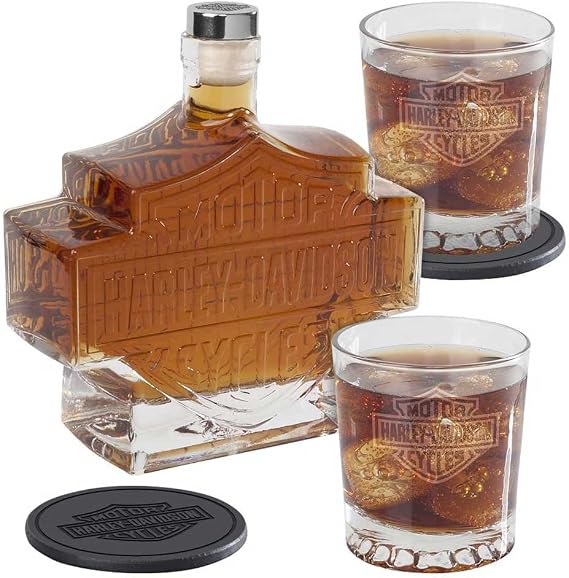 Harley-Davidson Bar & Shield Logo Decanter Set, Hand Blown Set HDL-18746
