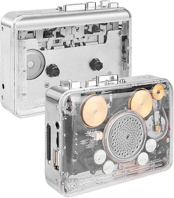 Portable Clear Stereo &Auto Reverse Cassette Player,Convert Tapes to MP3 Format via USB Converter,Built-in Cool Copper Wheel Movement Speaker