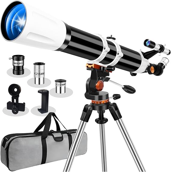 Telescope for Adults High Powered,90mm Aperture 800mm Refractor | Professional Telescopes,32X-240X Magnification,AZ Mount Tripod,Phone Adapter & Carry Bag,for Astronomy Beginners Stargazing