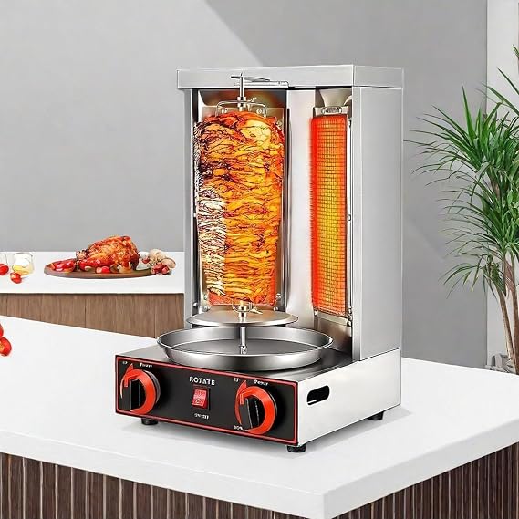 Shawarma Grill Machine, Countertop Kebab Cooker Rotating Roaster Baking, Vertical Broiler Gyro Meat Rotisserie, Stainless Steel Oven(Silver)