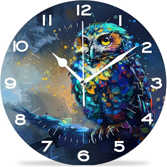 Funny 10 Inch Wall Clocks Battery Powered Decor,Kitchen Owl Mandala Pretty