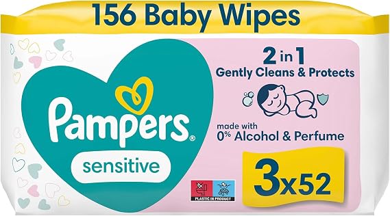 Pampers Sensitive Wet Baby Wipes, 3 packs, 156 Wet Wipes
